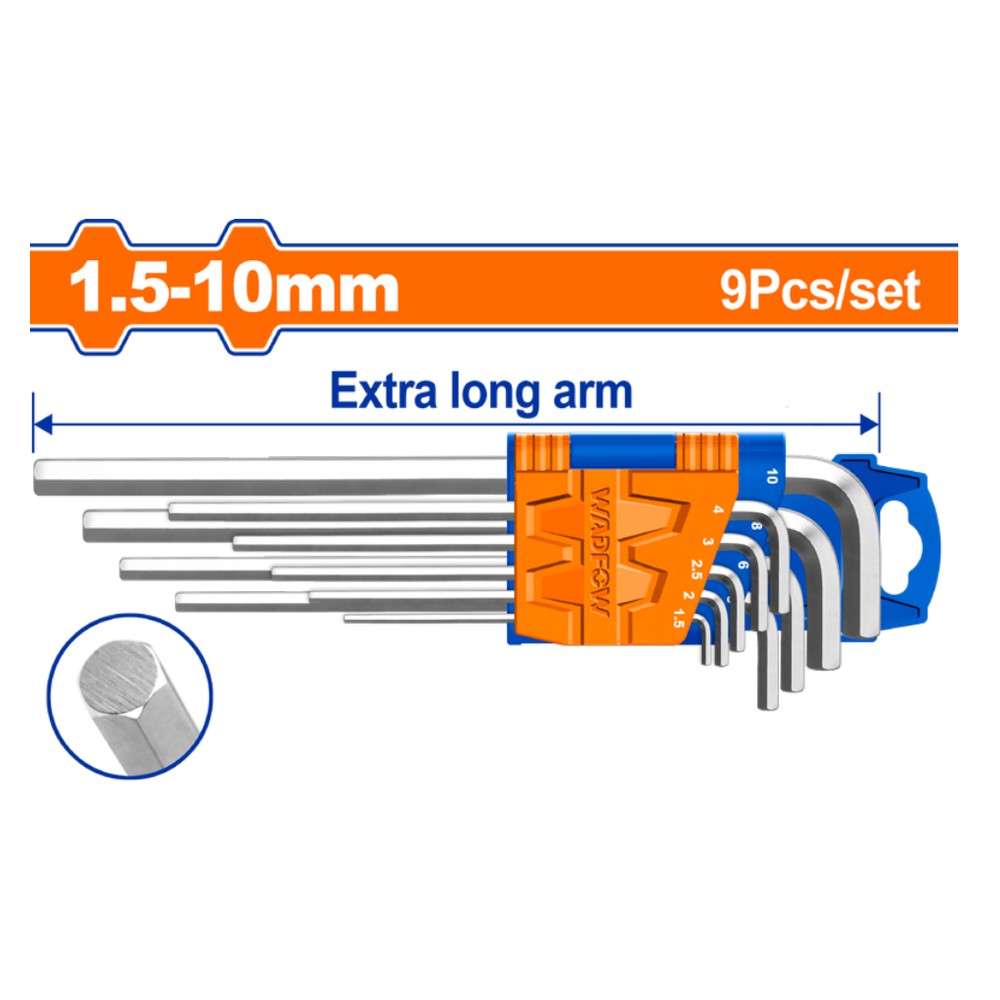 [WHK1292] Juego de llaves hexagonales brazo extra largo de 9 piezas