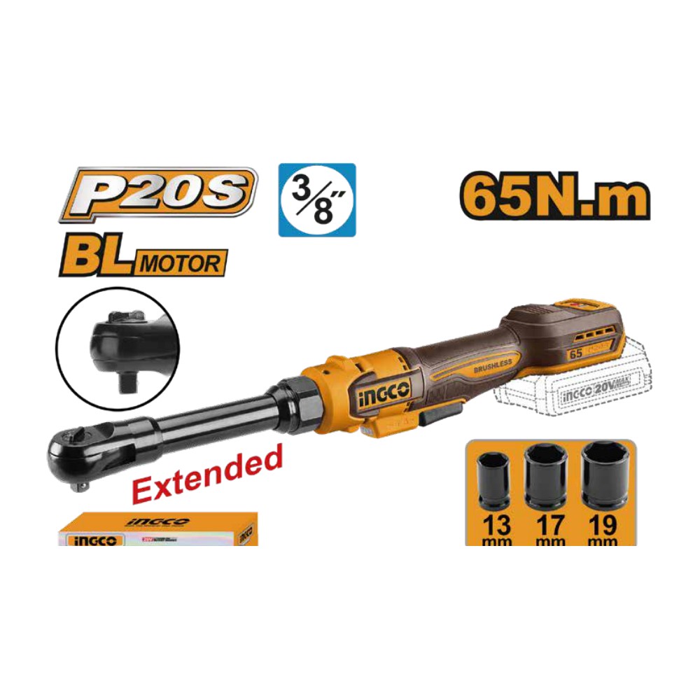 Llave de rachet 3/8" BL 20V 65 N.m INGCO.