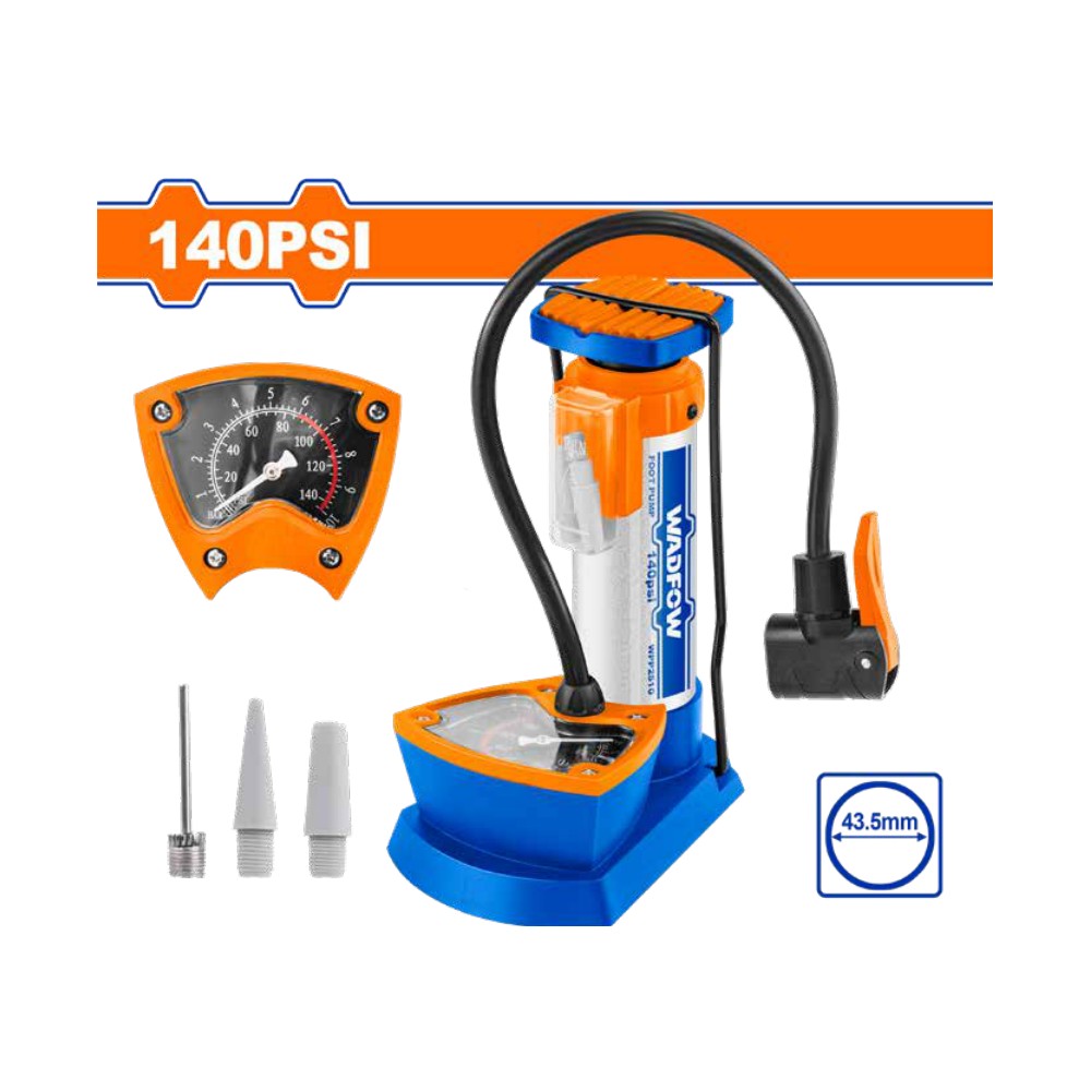 [WPP2510] Inflador de pie 140PSI con manometro y accesorios