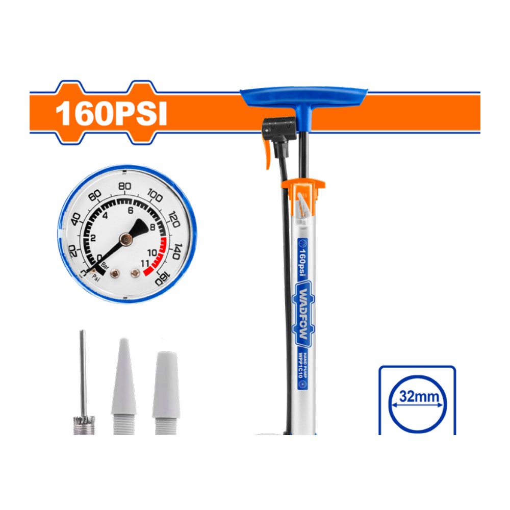 [WPP1C10] Inflador manual 160PSI con manometro y accesorios