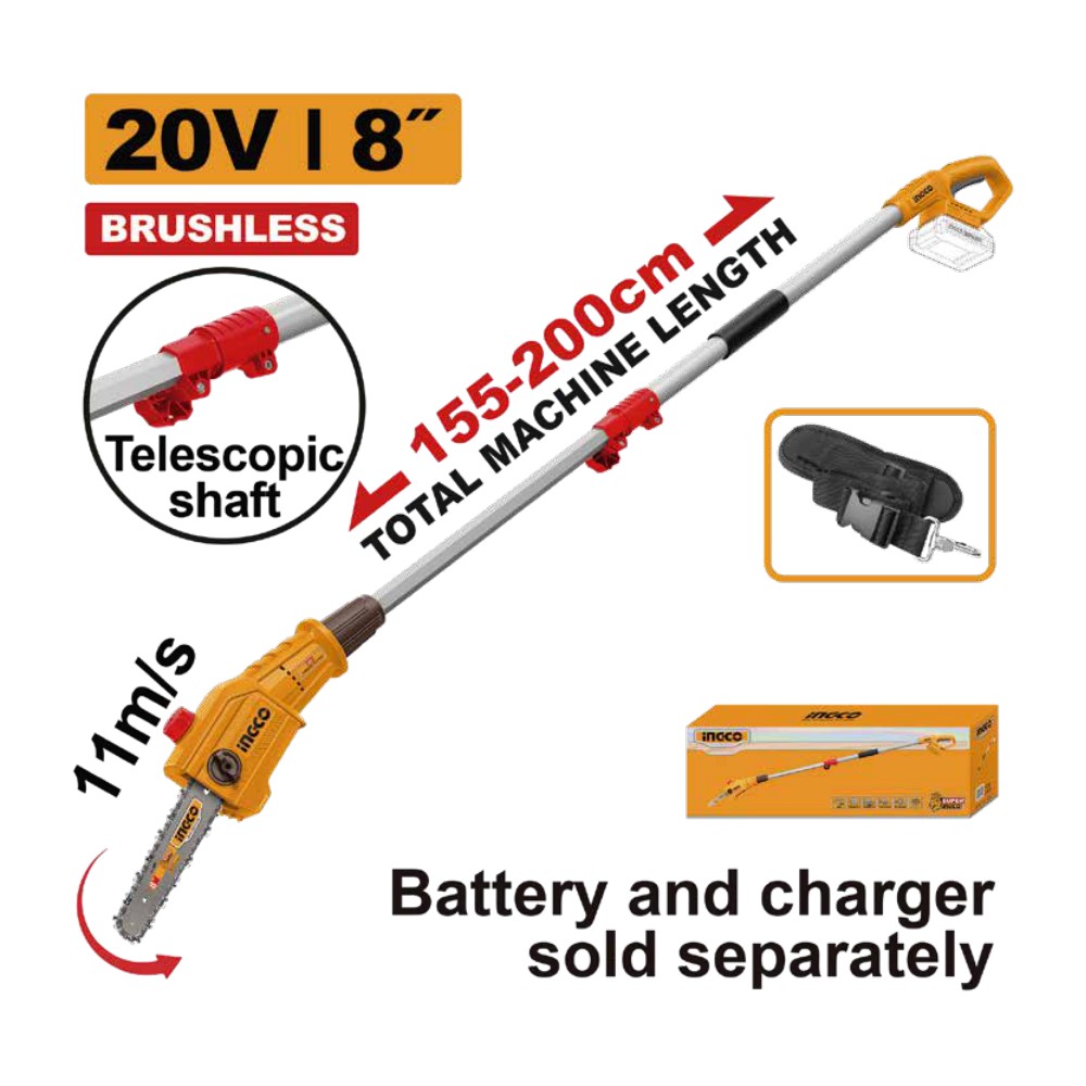 Motosierra de altura 8" BL 20V 11M/S INGCO