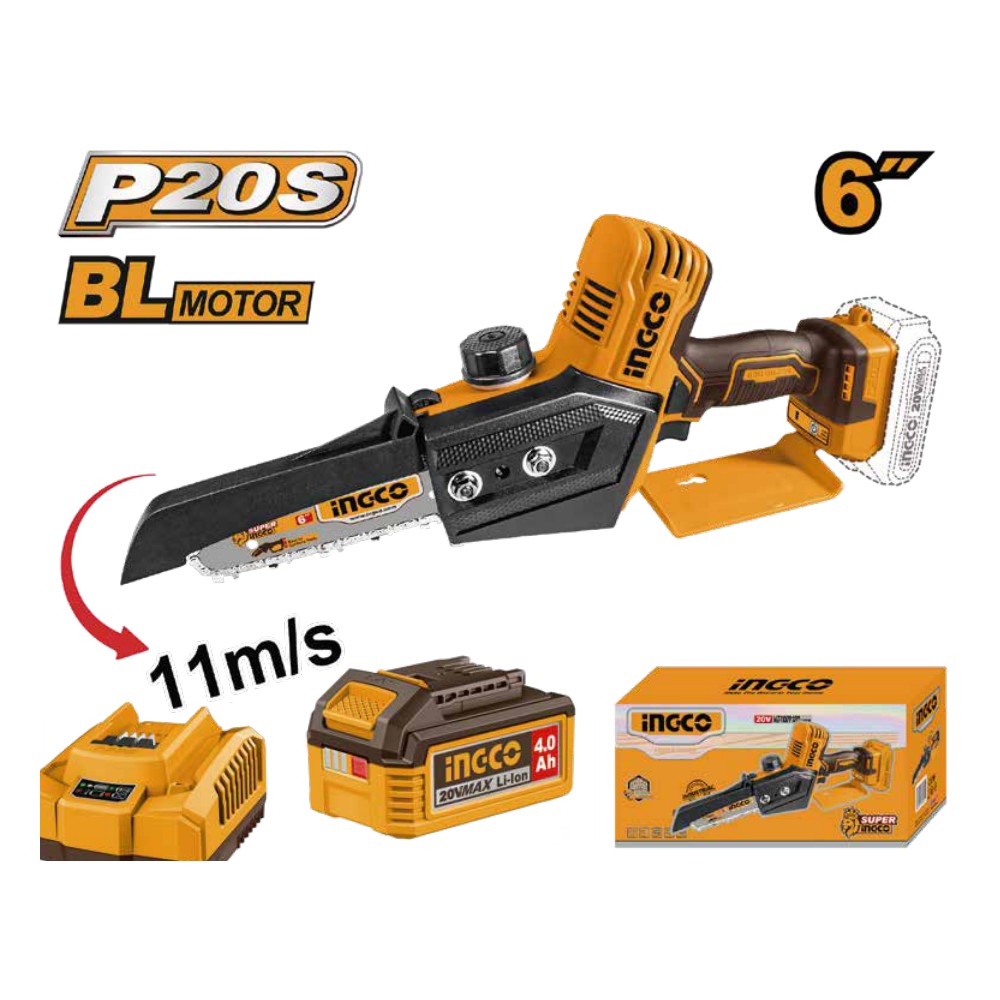 Motosierra de iones de litio 6" BL 20V INGCO