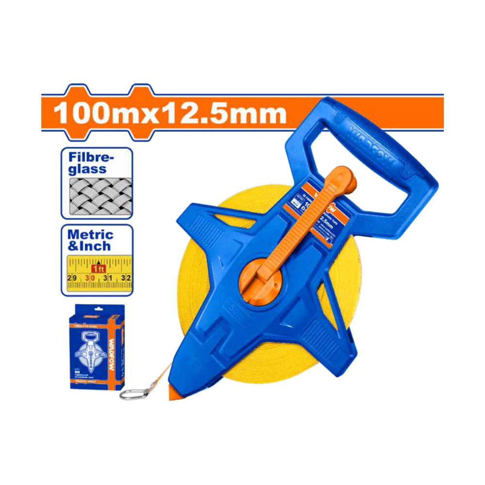 [WMT25100] Herramientas de jardinería cinta métrica de fibra de vidrio reforzada 100M X 12,5MM pala de acero m/madera cuadrada