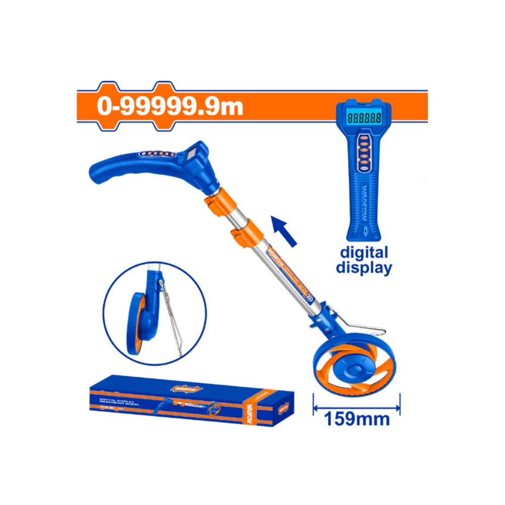 [WMW2523] Herramientas de jardinería medidor de distancia odometro con rueda y pantalla digital pala de acero m/madera cuadrada