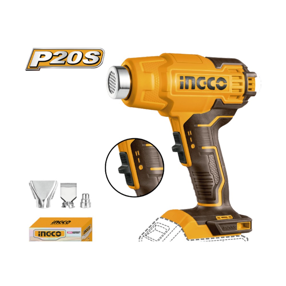Pistola de calor inalámbrica 300/550°C 20V