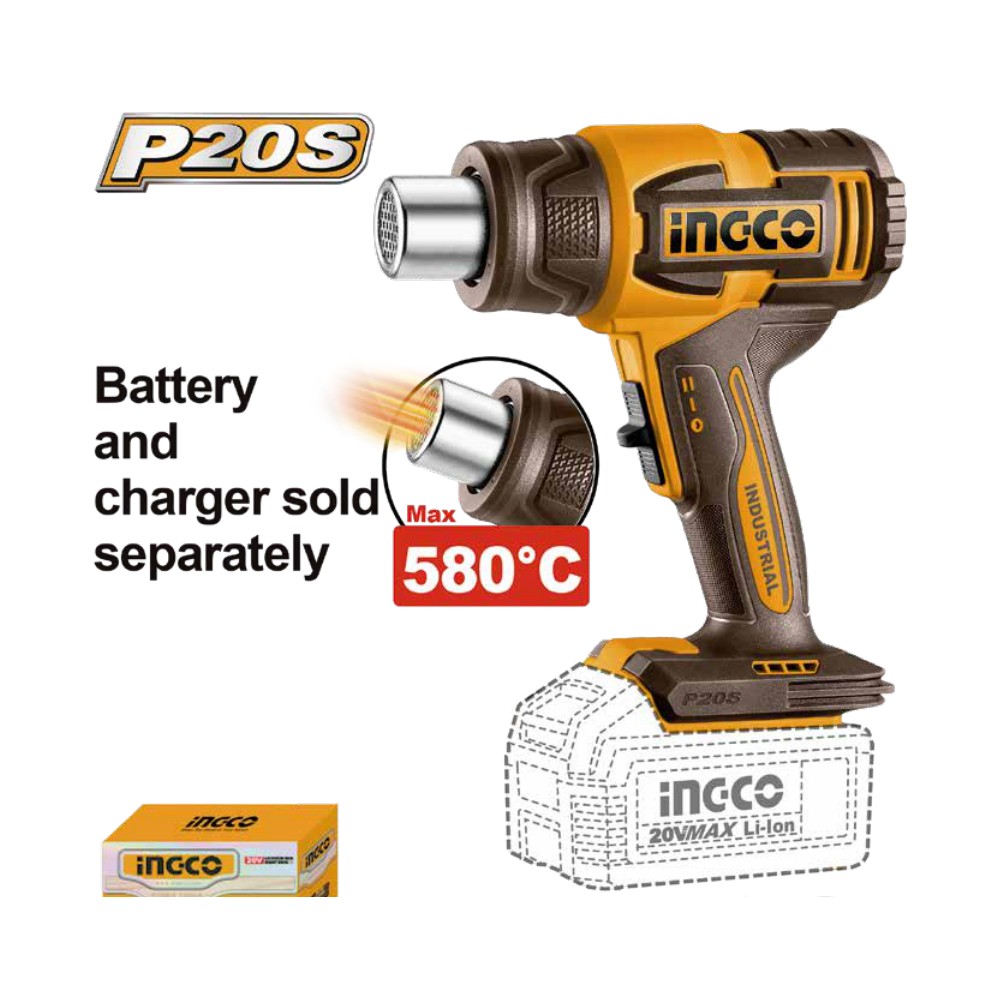 Pistola de calor inalámbrica 300/580°C 20V