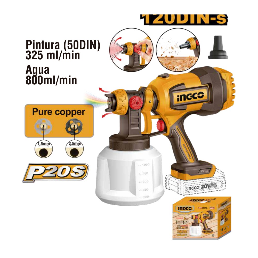 Pistola rociadora inalámbrica 800ML/MIN 20V