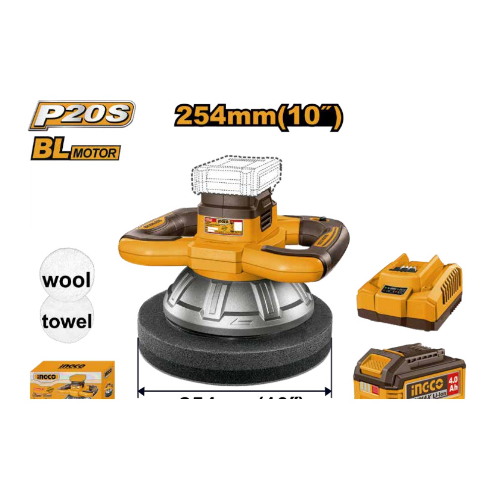 Kit pulidora inalámbrica orbital 254MM BL 20V 2500RPM