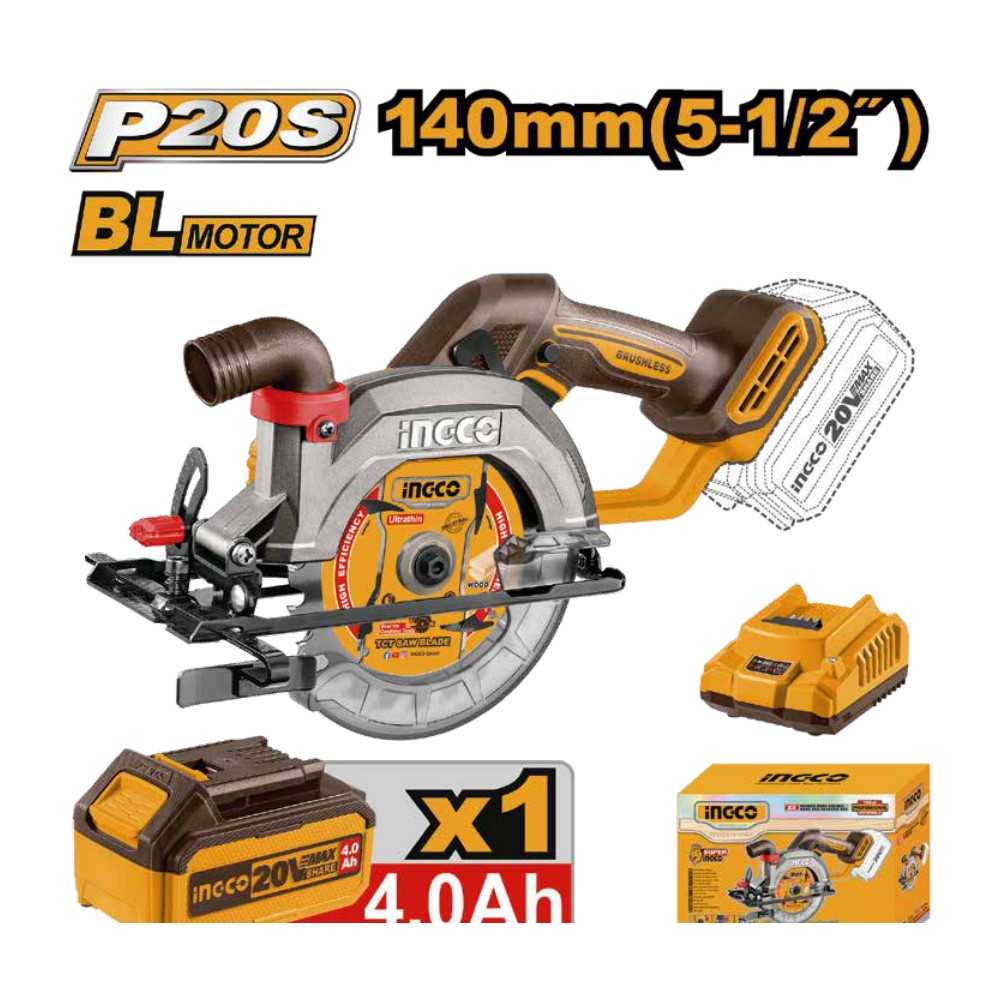 Sierra circular de iones de litio 5-1/2" BL 20V + 1 batería 4.0Ah + cargador