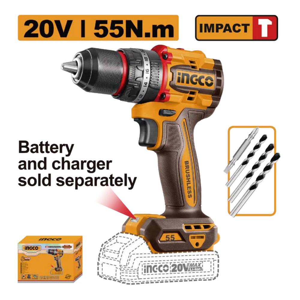 Taladro de impacto 1/2" BL 20V 55 N.m INGCO