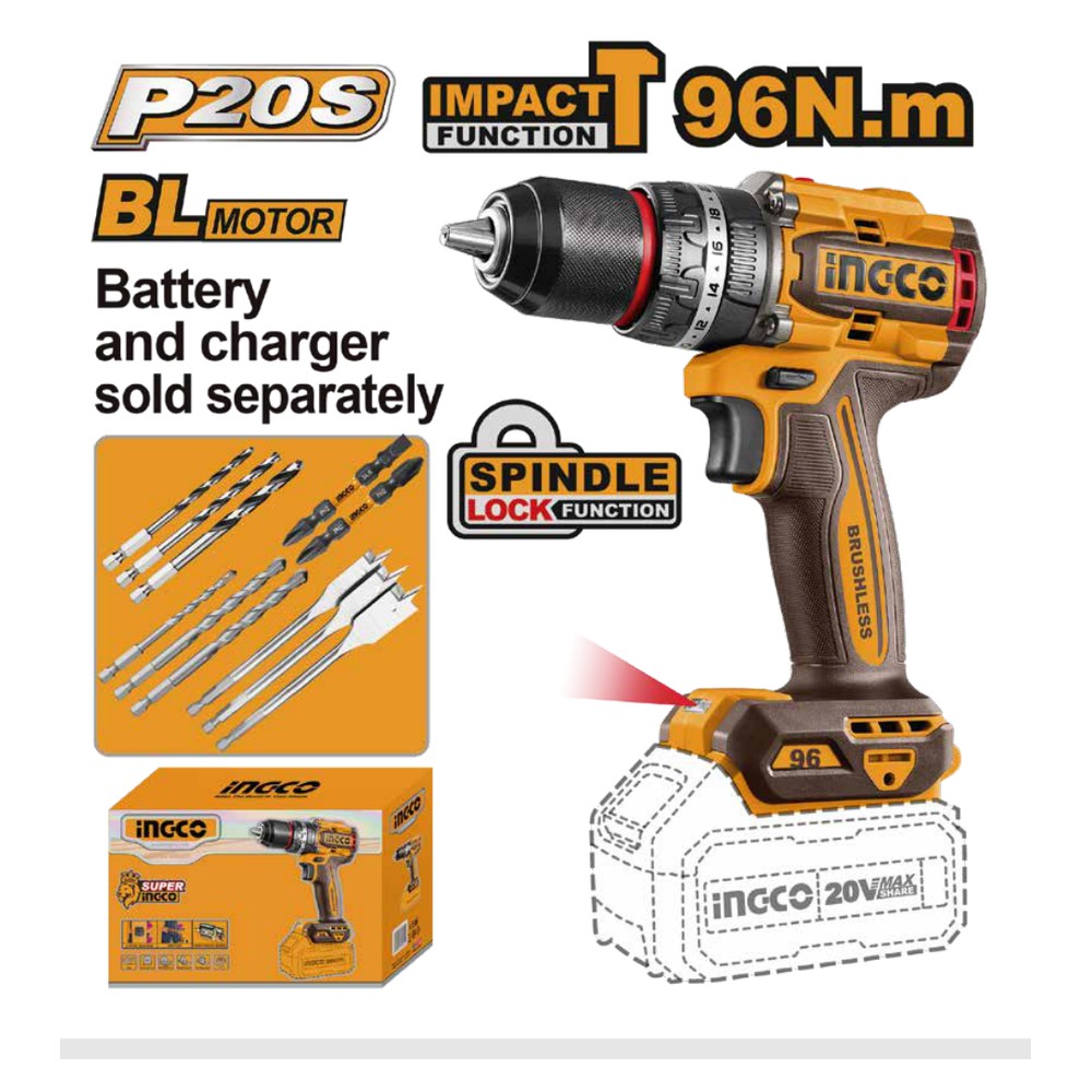 Taladro de impacto 1/2" 20V 96 N.m INGCO