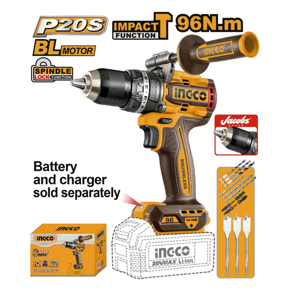 Taladro de impacto con mango 1/2" BL 20V 96 N.m