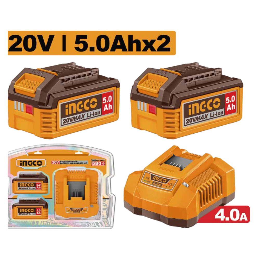 Juego de cargador y batería de 2PCS 20V 5.0Ah INGCO