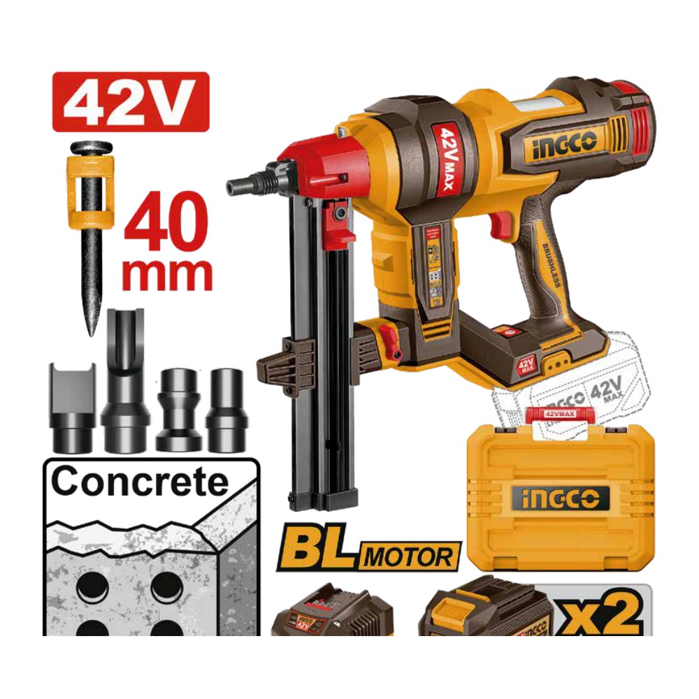 [UCCNLI420602] Clavadora inalámbrica de iones de litio para hormigon 19-40MM BL 42V + 2 baterías 2.5Ah + cargador + maleta