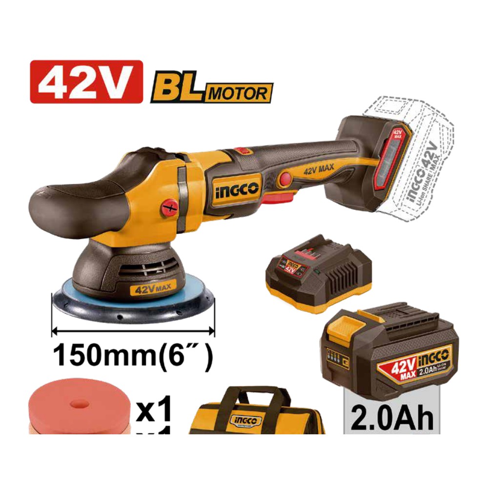 [UAPLI42151] Pulidora inalámbrica 150MM BL 42V 4500RPM + 1 batería 2.0Ah + cargador + bolsa