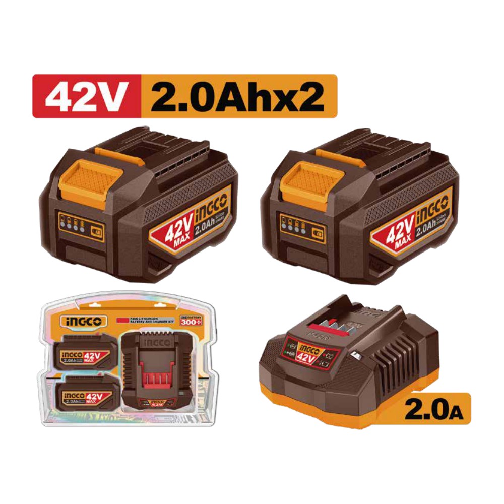 [UFBCPM20221] Juego de cargador y batería de 2PCS 42V 2.0Ah INGCO
