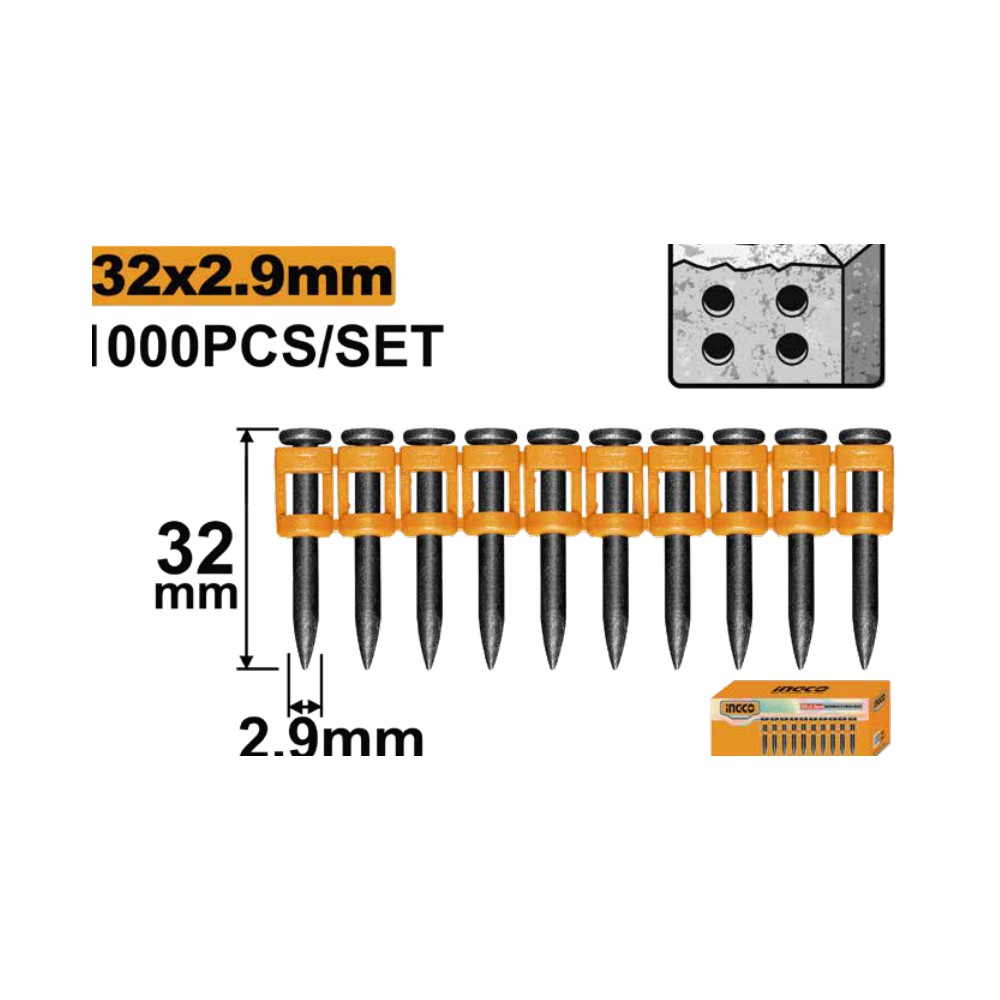 Clavos de concreto 32MM 1000PCS INGCO
