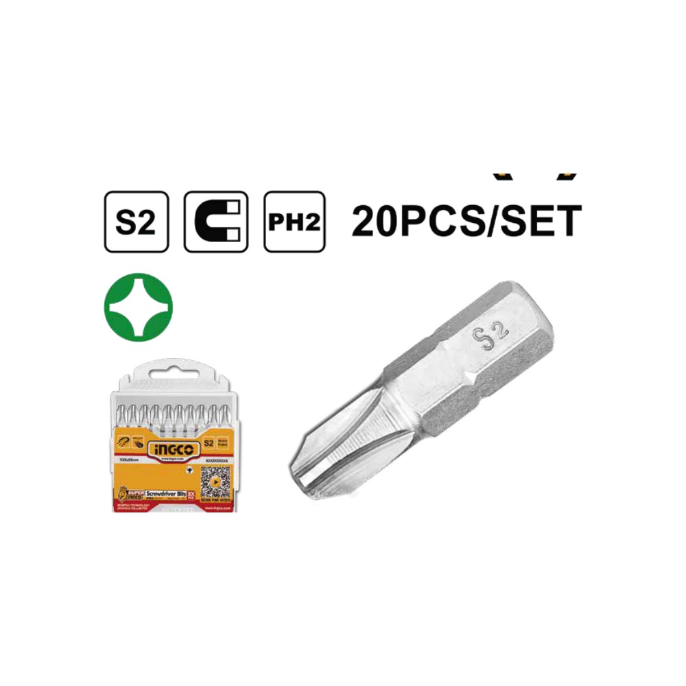 Set puntas destornillador 20PCS PH2 INGCO