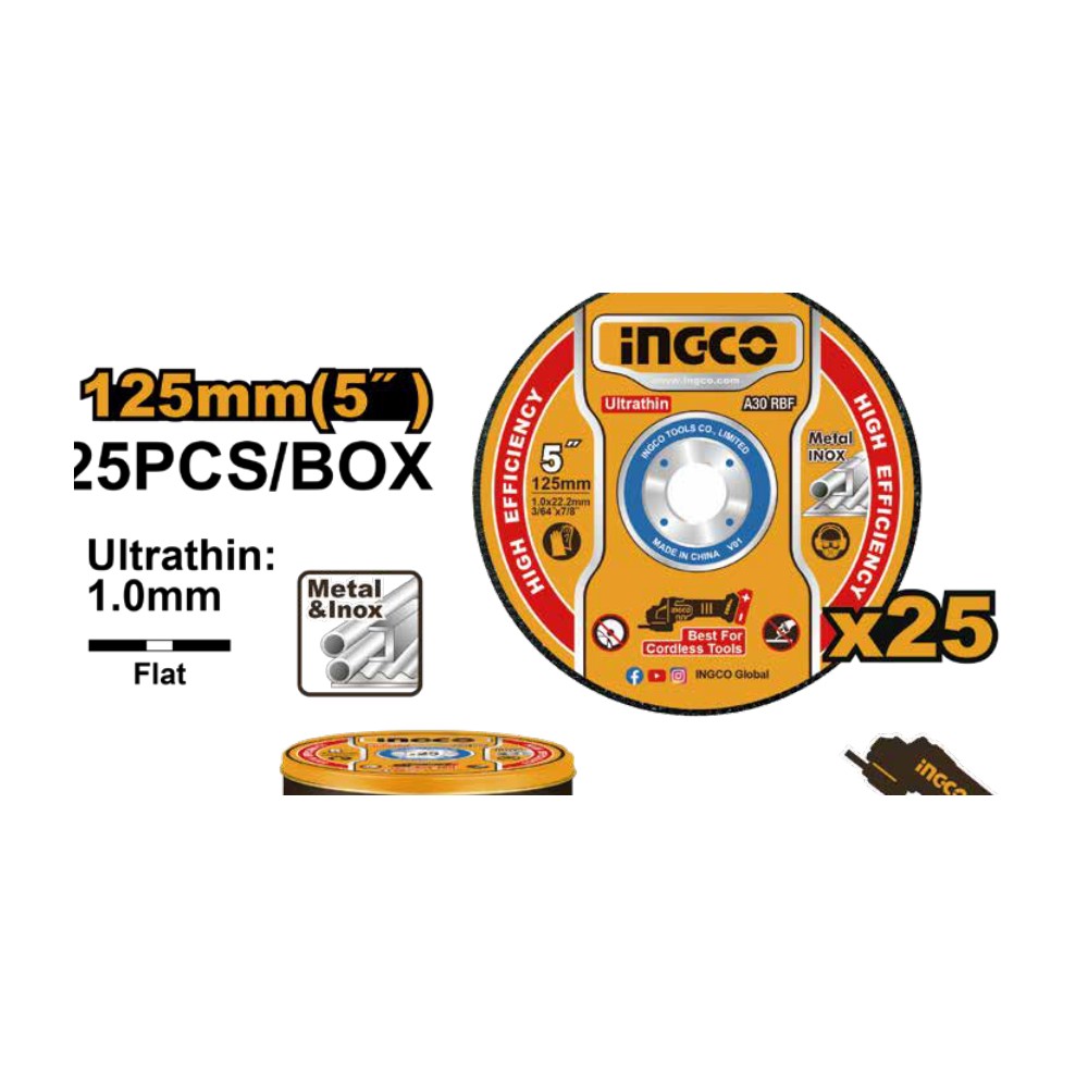 Juego discos corte metal ultrafino (5"x3/64"x7/8") 125MMX1.0MMX22.2MM 25PCS