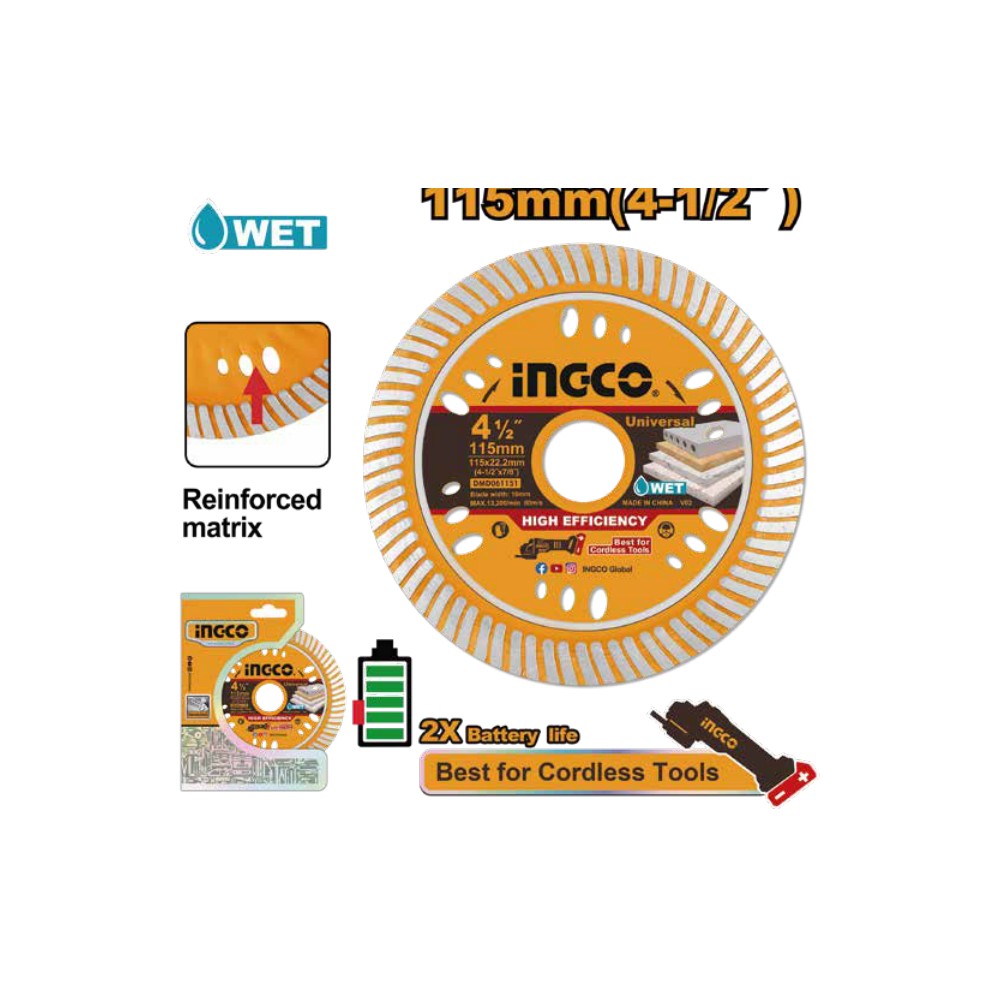 Disco diamante ultrafino 115(4-1/2")X22,2 mm INGCO