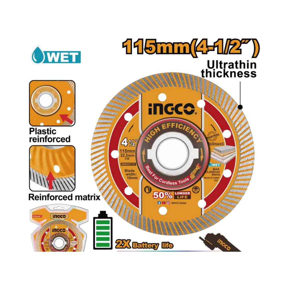 Disco diamante ultrafino 115(4-1/2")X22.2mm INGCO