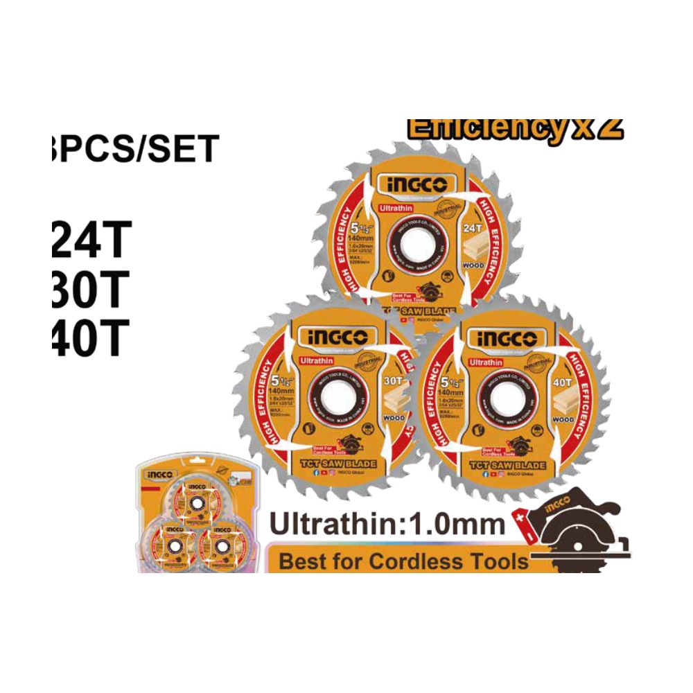 Juego discos 3PCS sierra 5-1/2" (24t-30t-40t) INGCO