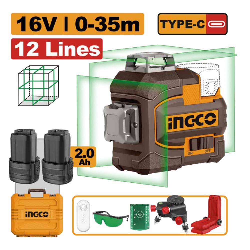 [HLL301205] 35M 16V + 2 baterías 2.0Ah + maleta INGCO