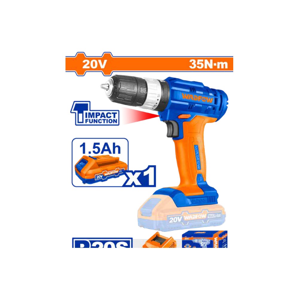 Taladro inalámbrico 3/8" 20V 35 N.m + 1 batería 1.5Ah + cargador
