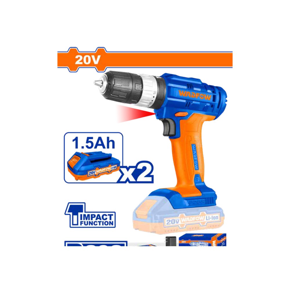 Taladro inalámbrico 3/8" 20V 35 N.m + 2 baterías 1.5Ah + cargador