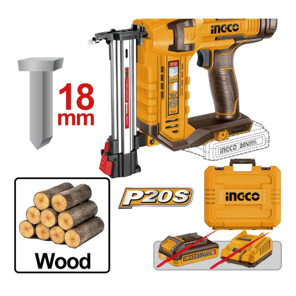 Clavadora inalámbrica de iones de litio para madera 18MM 20V INGCO