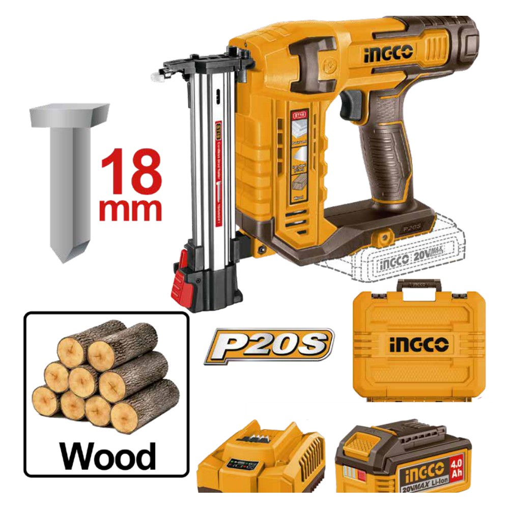 Kit clavadora inalámbrica de iones de litio para madera 18MM 20V INGCO