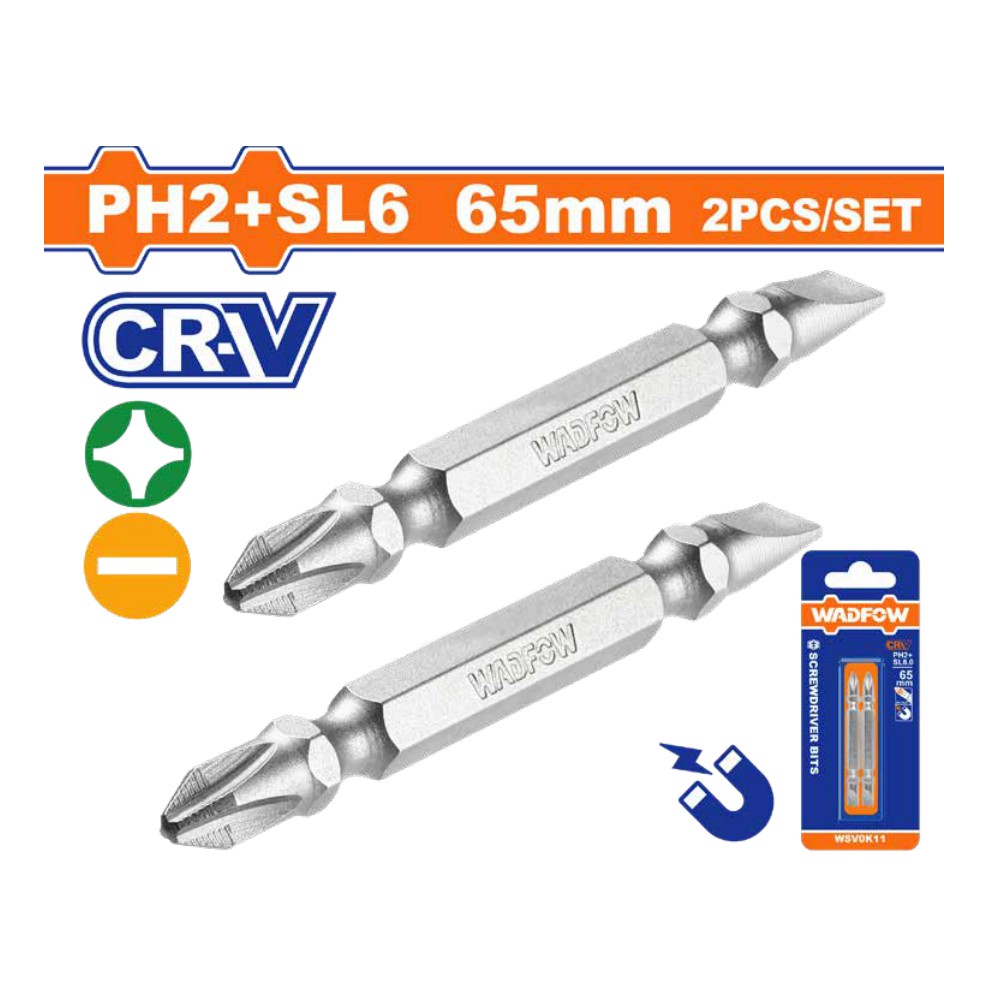[WSV0K11] Puntas para destornillador mixtas set de 2 PCS PH2 + SL6 (0,65mm)