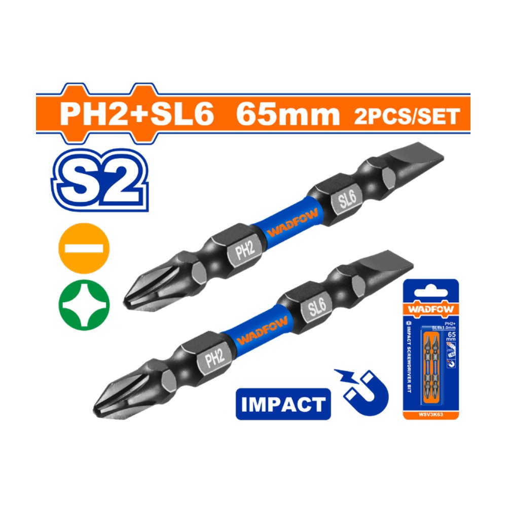 [WSV3K63] Puntas de impacto p/ destornillador mixtas PH2 cortas set 2 PCS