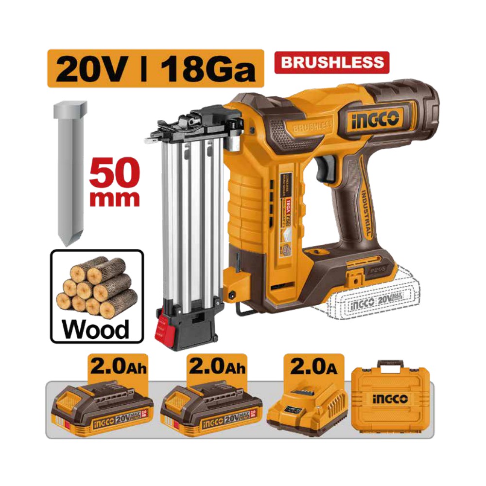 Kit clavadora inalámbrica de iones de litio para madera 18MM 20V INGCO