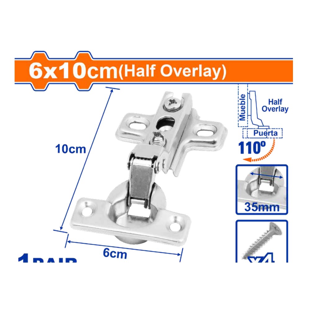 [WYD1902] Bisagras de gabinete semi superpuesta 6X10CM
