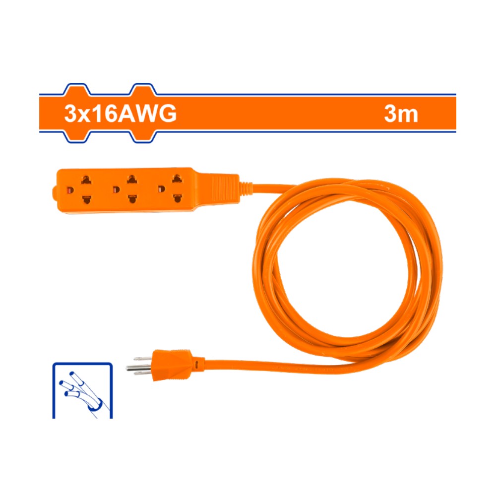 [WEJ3602] Extension 3X16 -3mts naranja 3 servicios toma