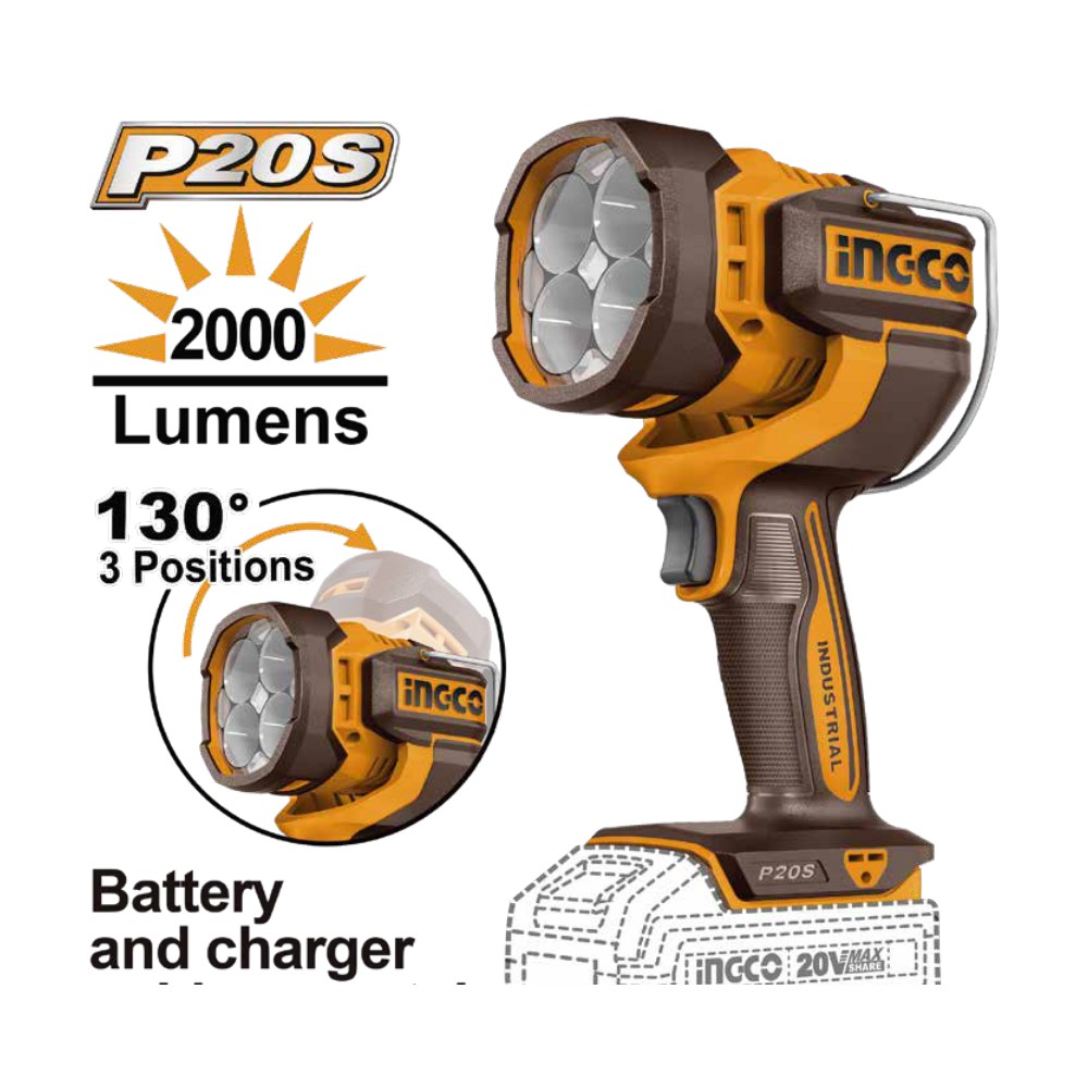 Linterna de trabajo inalámbrica 2000LM 20V INGCO