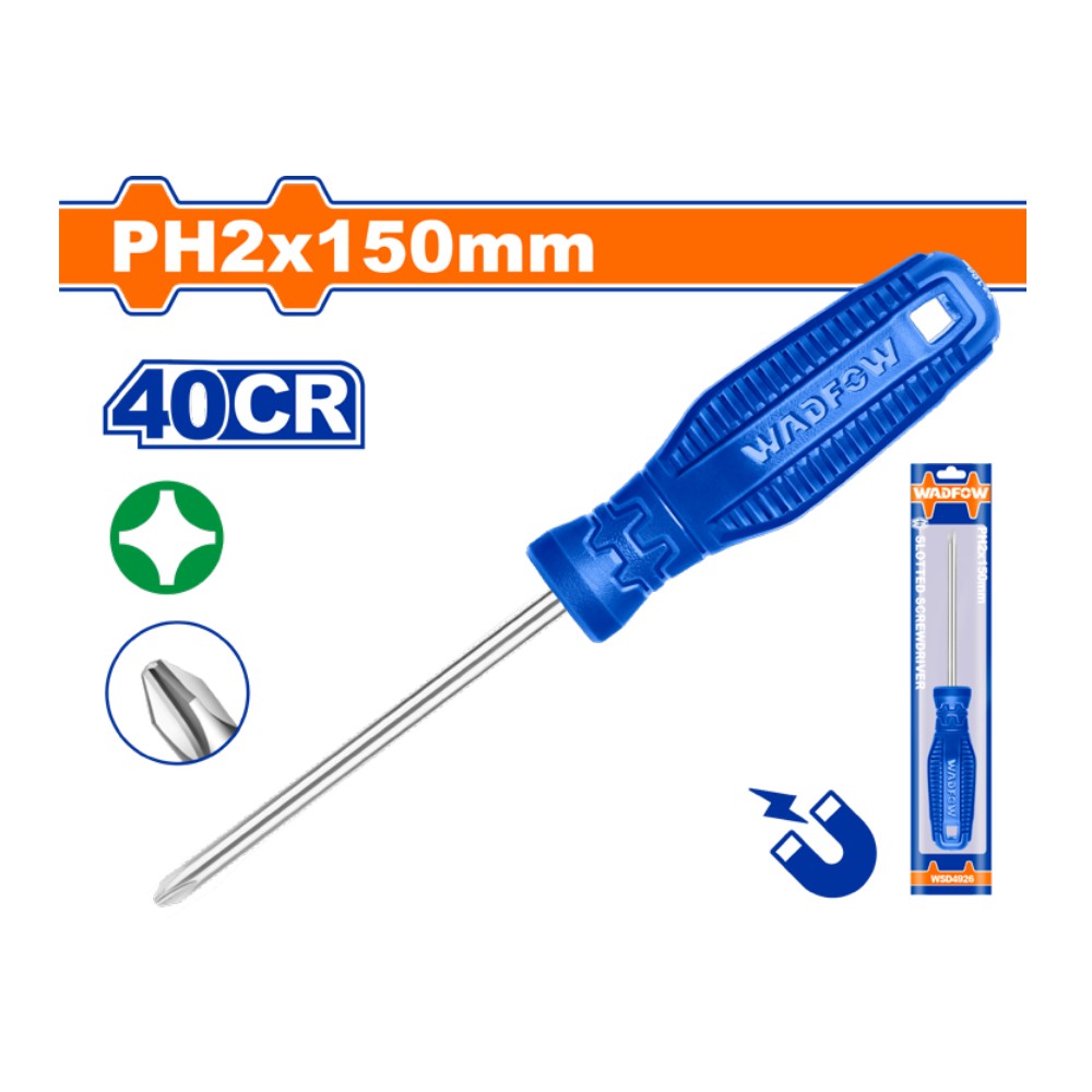 Destornillador estrella 1/4"X 6" azul funda PH2
