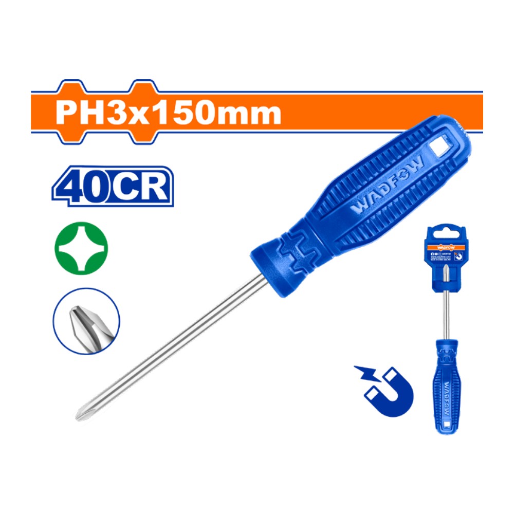 Destornillador estrella 5/16" X 6" azul blister PH3