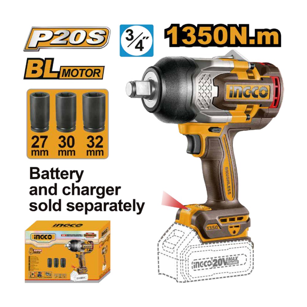 Llave de impacto inalámbrica 3/4" BL 20V 1350 N.m