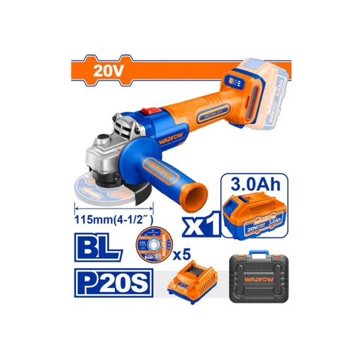 Amoladora angular 4 1/2" BL 20V + 1 batería 3.0Ah + cargador