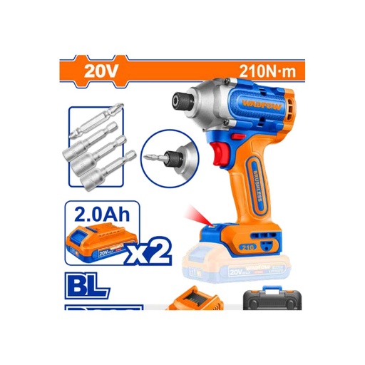 Atornillador de impacto 1/4" BL 20V 210 N.m + 2 baterías 2.0Ah + cargador + maleta