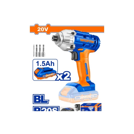 Atornillador de impacto inalámbrico 1/4" BL 20V 170 N.m + 2 baterías 1.5Ah + cargador