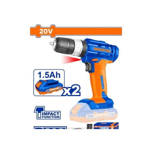 Taladro inalámbrico 3/8" 20V 35 N.m + 2 baterías 1.5Ah + cargador